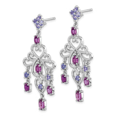 Rhodium-plated Sterling Silver Rhodolite Garnet and Amethyst Earrings