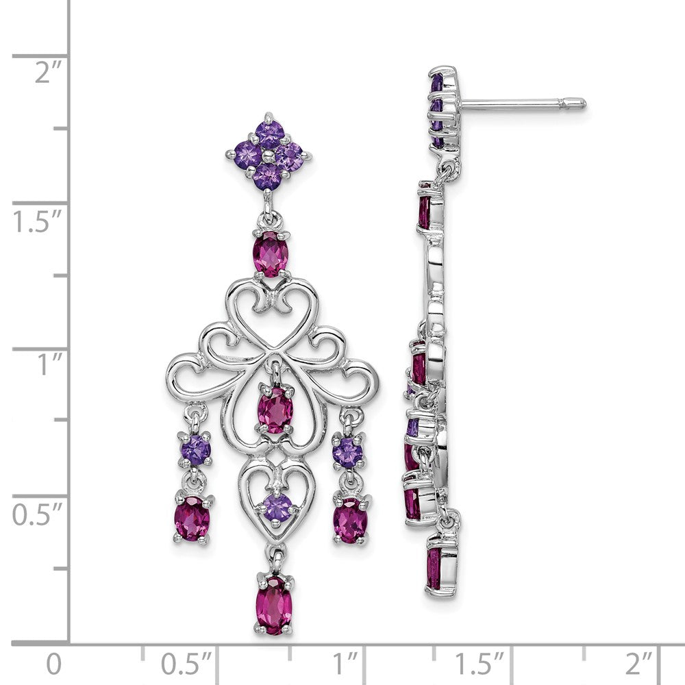 Rhodium-plated Sterling Silver Rhodolite Garnet and Amethyst Earrings