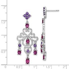Rhodium-plated Sterling Silver Rhodolite Garnet and Amethyst Earrings