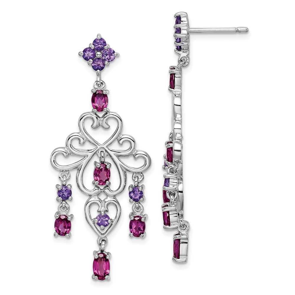 Rhodium-plated Sterling Silver Rhodolite Garnet and Amethyst Earrings