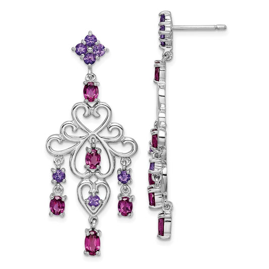Rhodium-plated Sterling Silver Rhodolite Garnet and Amethyst Earrings