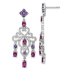 Rhodium-plated Sterling Silver Rhodolite Garnet and Amethyst Earrings