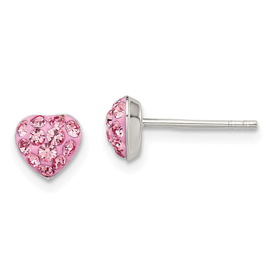 Sterling Silver Pink Preciosa Crystal Heart Post Earrings