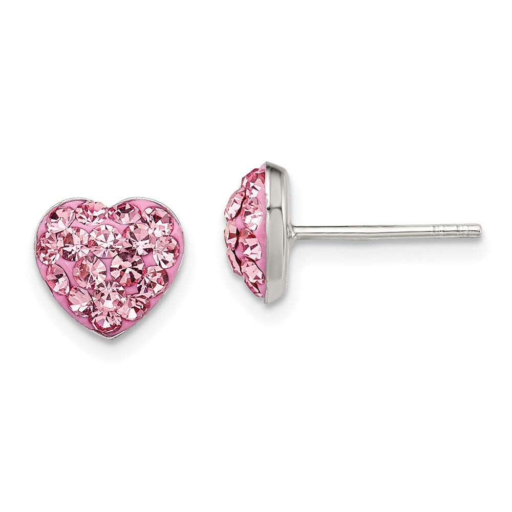 Sterling Silver Pink Preciosa Crystal Heart Post Earrings