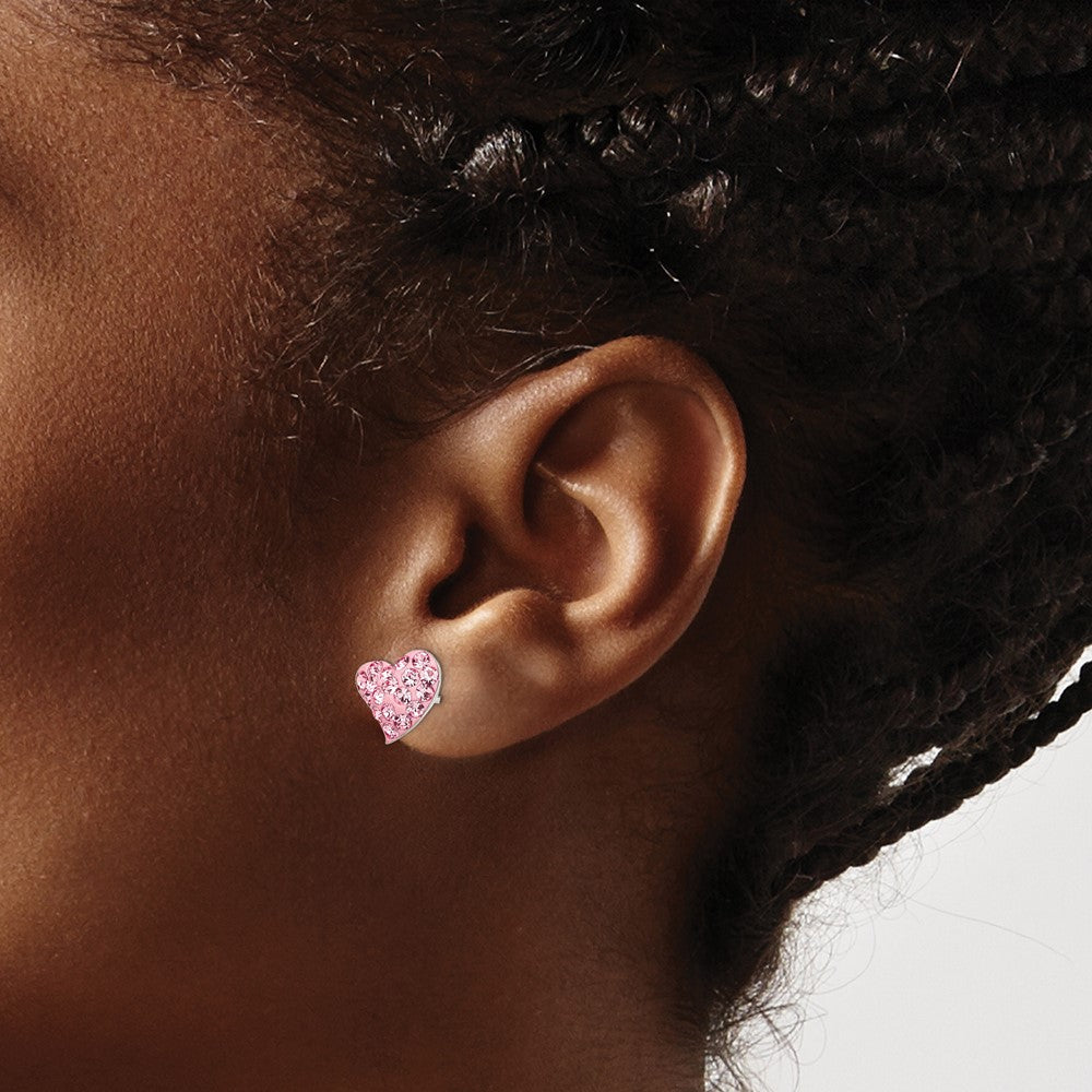 Sterling Silver Pink Preciosa Crystal Heart Post Earrings