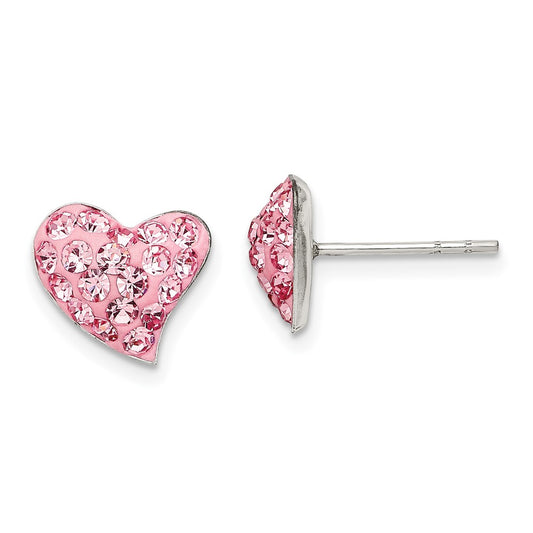 Sterling Silver Pink Preciosa Crystal Heart Post Earrings