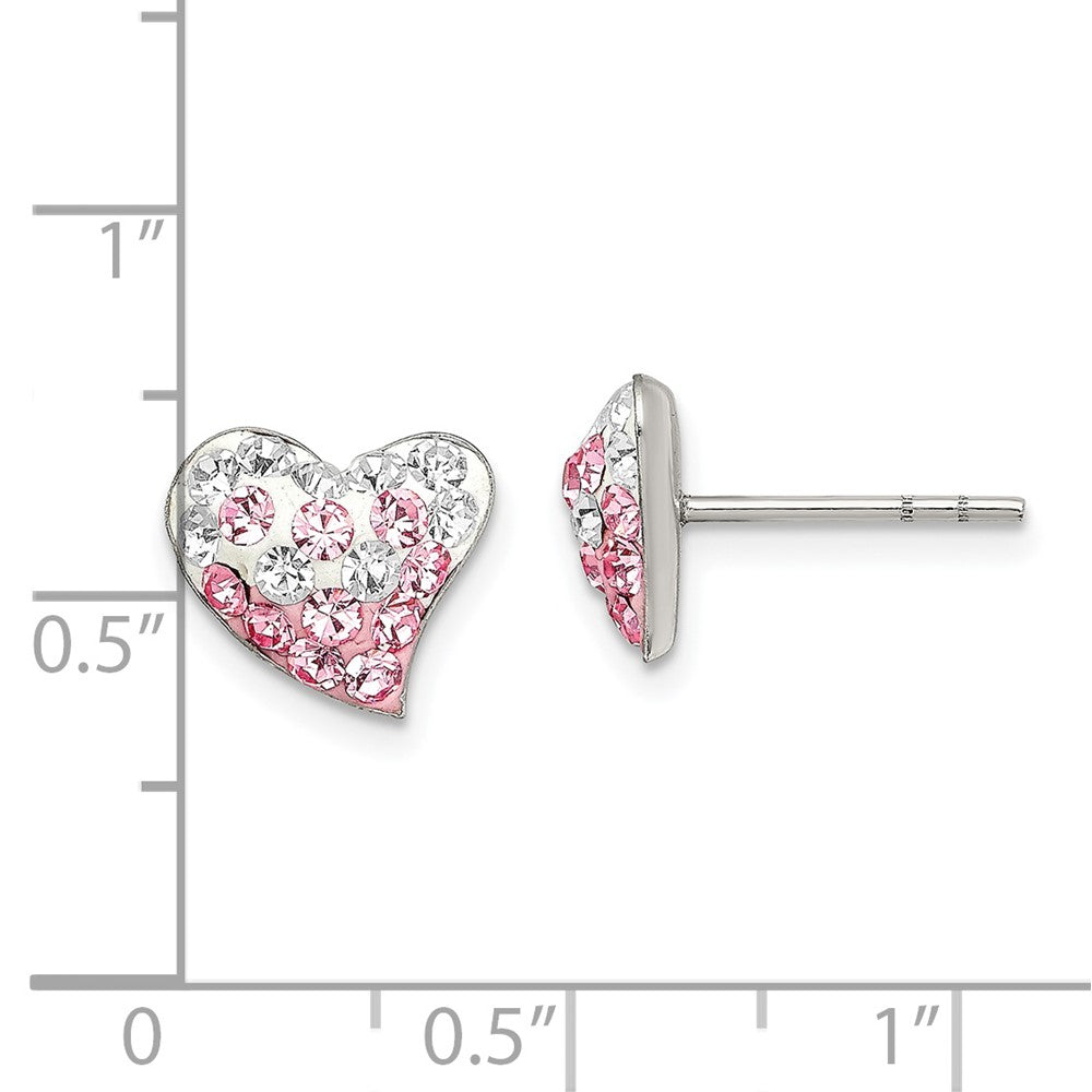 Sterling Silver Pink and White Preciosa Crystal Heart Post Earrings