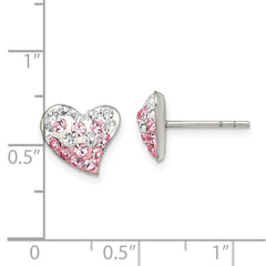 Sterling Silver Pink and White Preciosa Crystal Heart Post Earrings