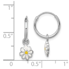Rhodium-plated Sterling Silver Child's Enameled Daisy Hinged Hoop Earrings