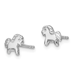 Rhodium-plated Sterling Silver Child's Polished Pony Post Earrings