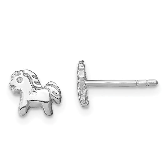 Rhodium-plated Sterling Silver Child's Polished Pony Post Earrings