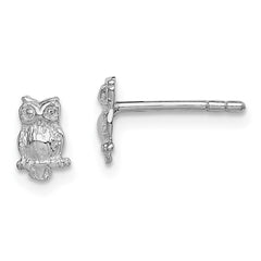 Rhodium-plated Sterling Silver Child's Polished Owl Post Earrings