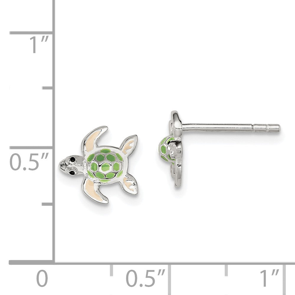 Sterling Silver Children's Enameled Sea Turtle Post Earrings