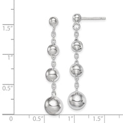 Rhodium-plated Silver Polished Beaded Post Dangle Earrings
