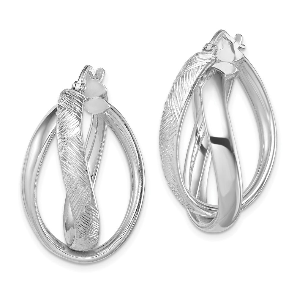 Rhodium-plated Sterling Silver Textured Hoop Earrings
