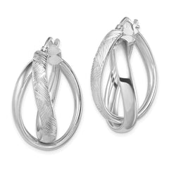 Rhodium-plated Sterling Silver Textured Hoop Earrings