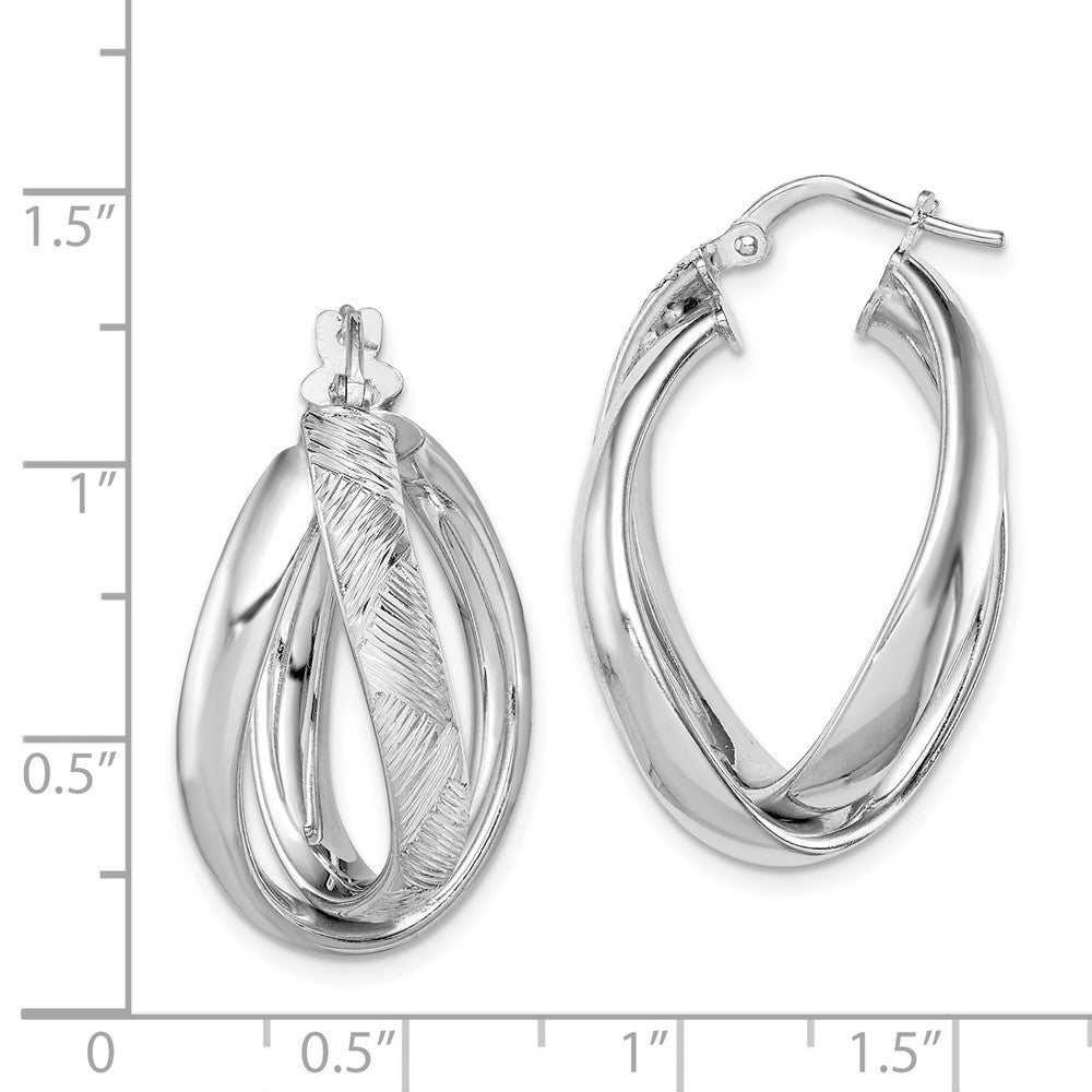 Rhodium-plated Sterling Silver Textured Hoop Earrings