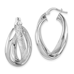 Rhodium-plated Sterling Silver Textured Hoop Earrings
