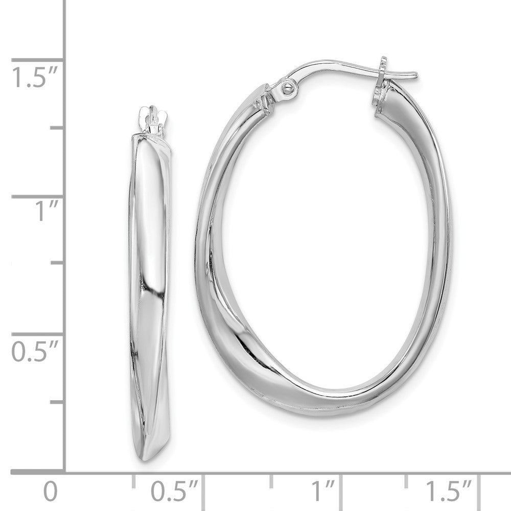 Rhodium-plated Sterling Silver Oval Hoop Earrings