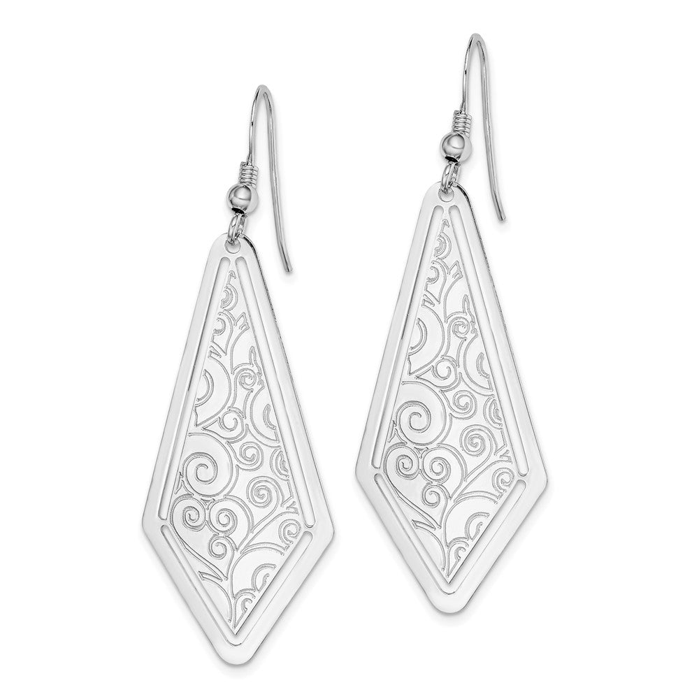 Rhodium-plated Sterling Silver Polished Etched Dangle Earrings