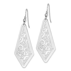 Rhodium-plated Sterling Silver Polished Etched Dangle Earrings
