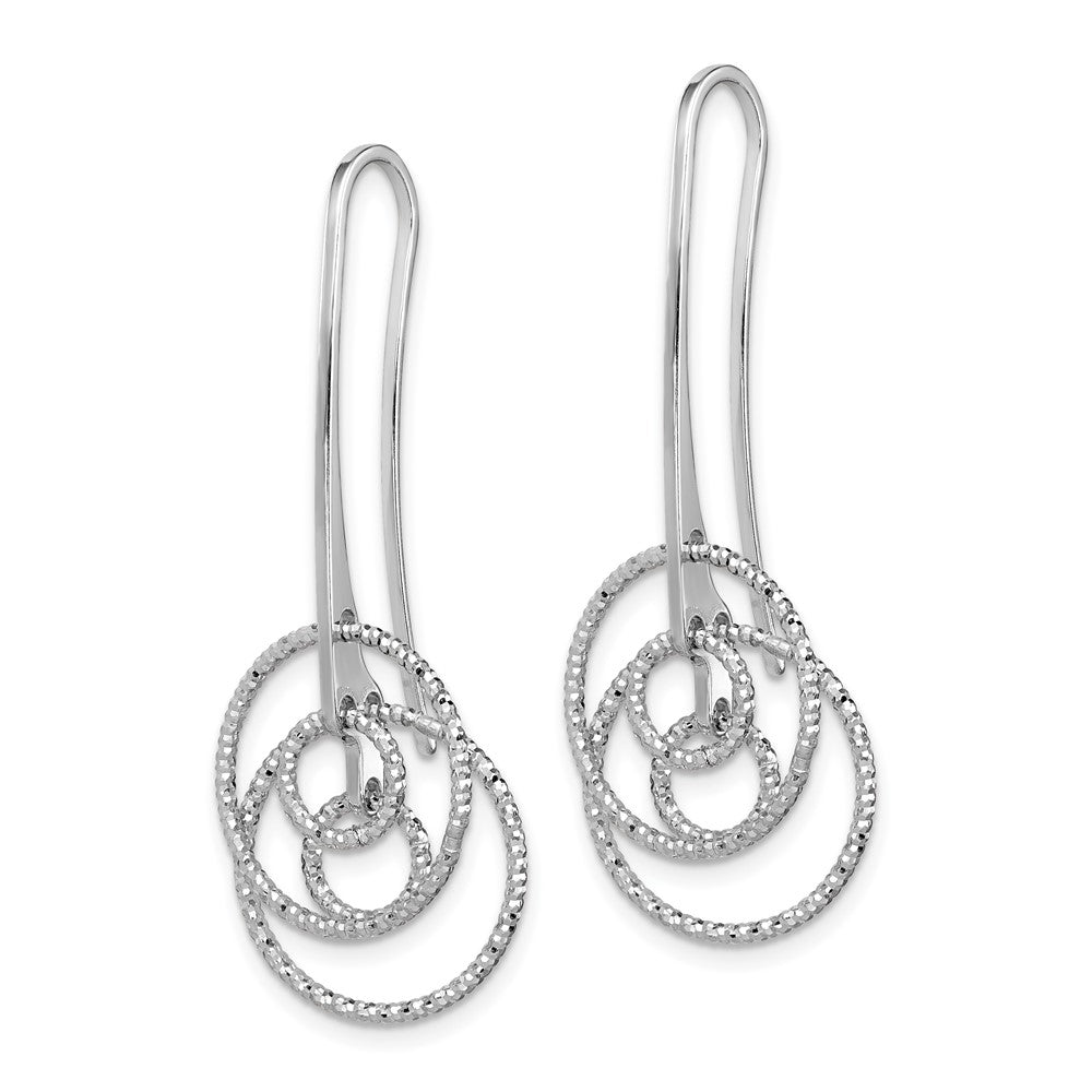 Rhodium-plated Sterling Silver Dangle Diamond-cut Circles Dangle Earrings