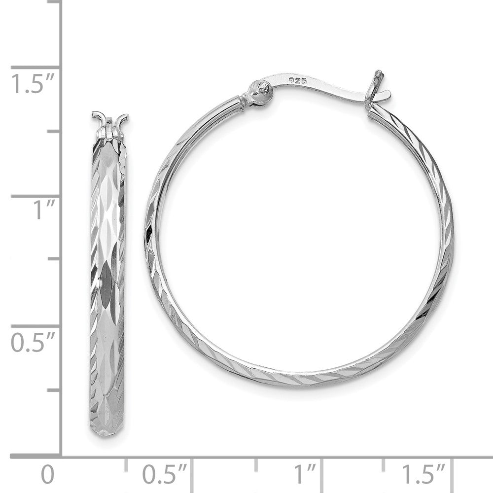 Rhodium-plated Sterling Silver 2.5mm Textured Round Hoop Earrings