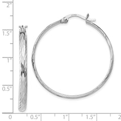 Rhodium-plated Sterling Silver 2.5mm Textured Round Hoop Earrings