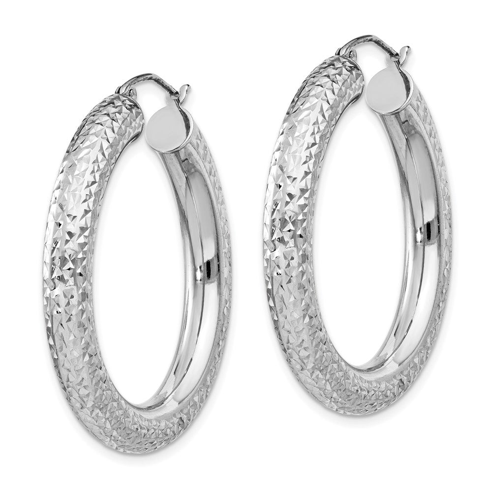 Rhodium-plated Sterling Silver Diamond-cut 4.75mm Hoop Earrings