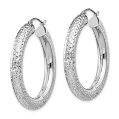 Rhodium-plated Sterling Silver Diamond-cut 4.75mm Hoop Earrings