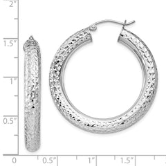 Rhodium-plated Sterling Silver Diamond-cut 4.75mm Hoop Earrings