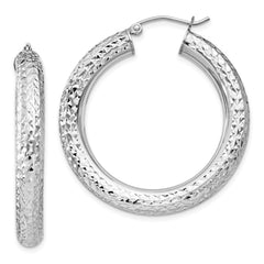 Rhodium-plated Sterling Silver Diamond-cut 4.75mm Hoop Earrings