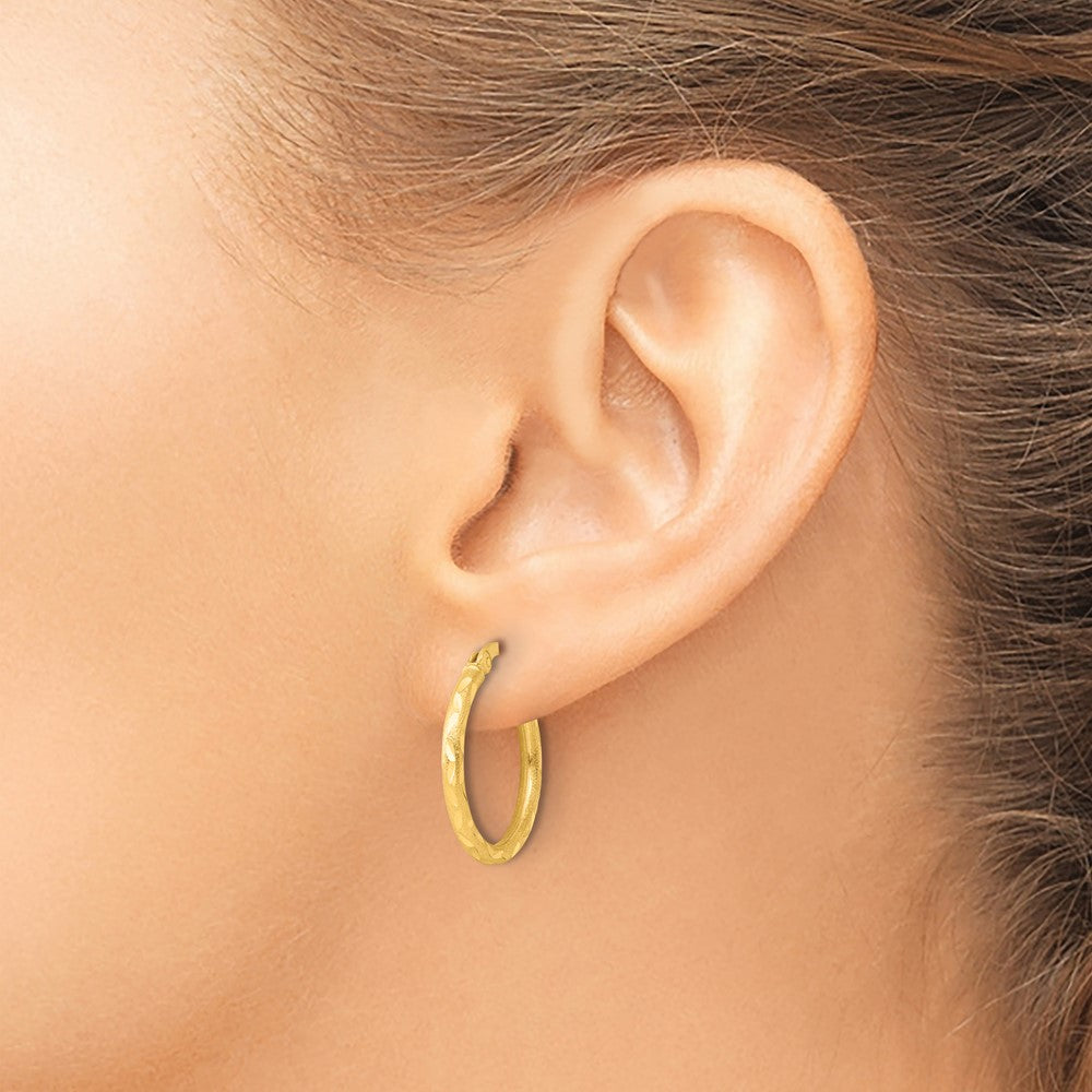 Yellow Gold-plated Sterling Silver Satin Diamond-cut 2x20mm Hoop Earrings