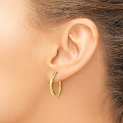 Yellow Gold-plated Sterling Silver Satin Diamond-cut 2x20mm Hoop Earrings