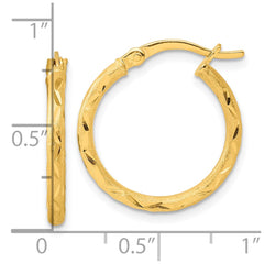 Yellow Gold-plated Sterling Silver Satin Diamond-cut 2x20mm Hoop Earrings