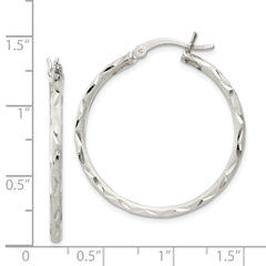 Sterling Silver Satin Diamond-cut 2x230mm Hoop Earrings