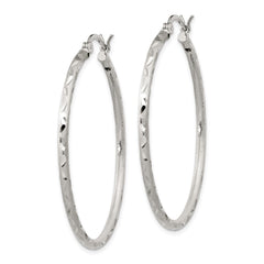 Sterling Silver Satin Diamond-cut 2x40mm Hoop Earrings