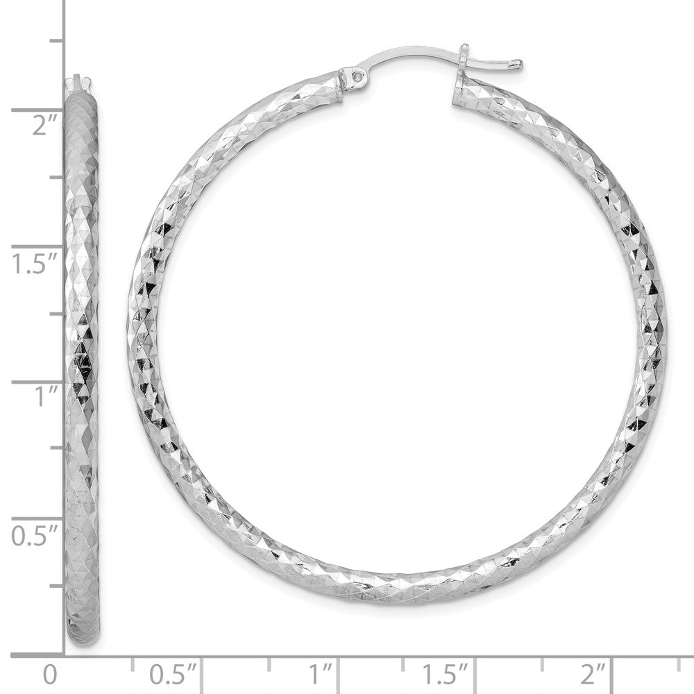 Rhodium-plated Sterling Silver Textured 3x50mm Hoop Earrings