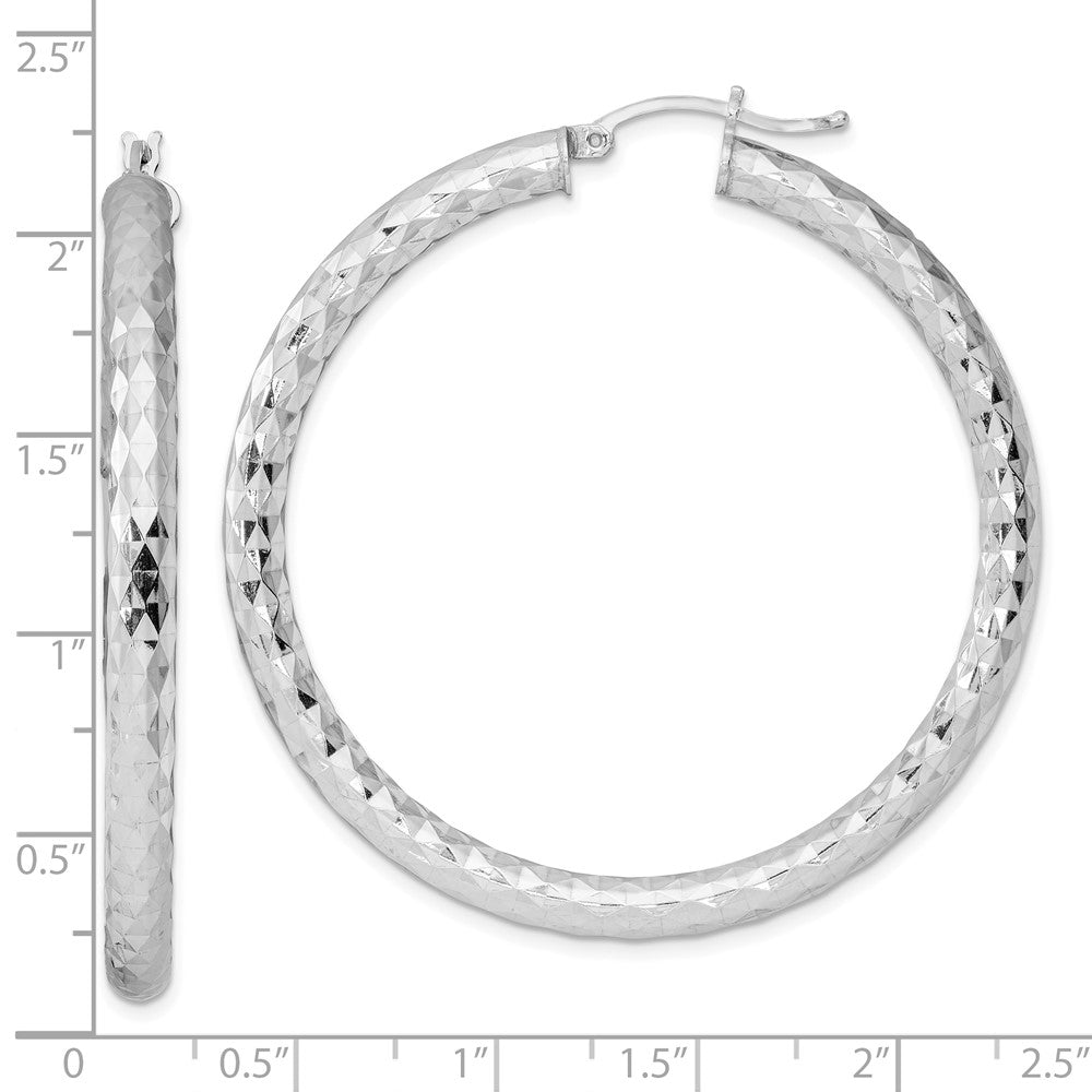 Rhodium-plated Sterling Silver Textured 4x50mm Hoop Earrings