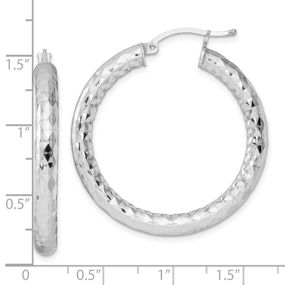 Rhodium-plated Sterling Silver Textured 4x35mm Hoop Earrings