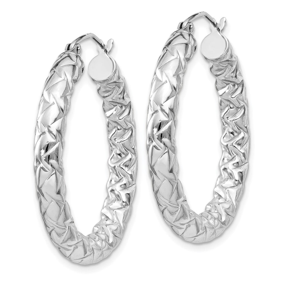 Rhodium-plated Sterling Silver Textured 4x30mm Hoop Earrings