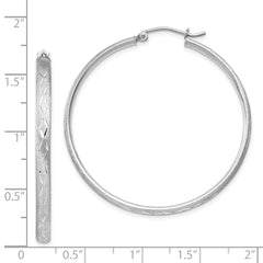 Rhodium-plated Sterling Silver 3mm Satin Diamond-cut Hoop Earrings