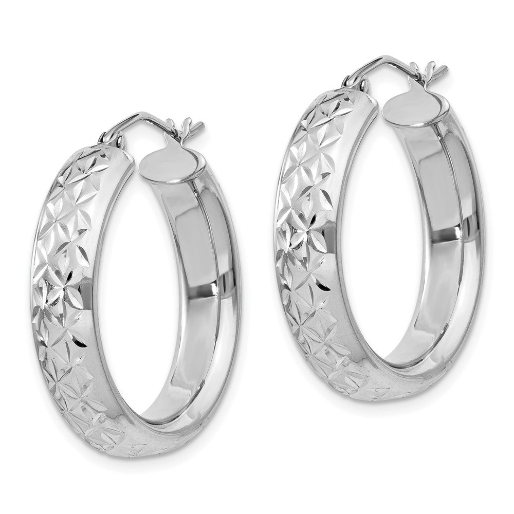 Rhodium-plated Sterling Silver Diamond-cut 5mm Hoop Earrings