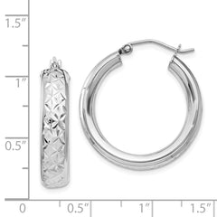 Rhodium-plated Sterling Silver Diamond-cut 5mm Hoop Earrings