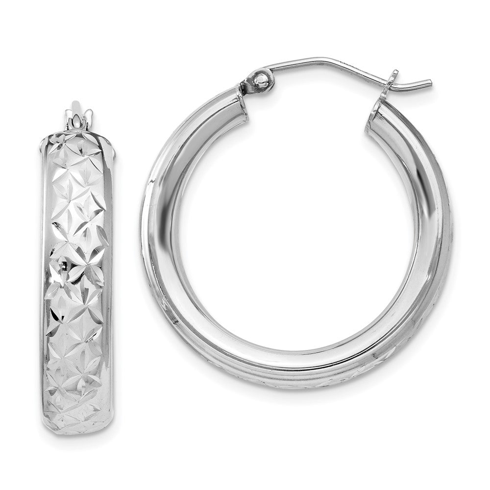 Rhodium-plated Sterling Silver Diamond-cut 5mm Hoop Earrings