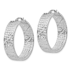 Rhodium-plated Sterling Silver Diamond-cut 7.75x30mm Hoop Earrings
