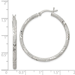 Sterling Silver 2.5mm Diamond-cut Laser-cut Hinged Hoop Earrings