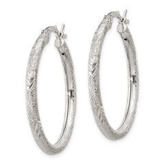 Sterling Silver 2.5mm Diamond-cut Laser-cut Hinged Hoop Earrings