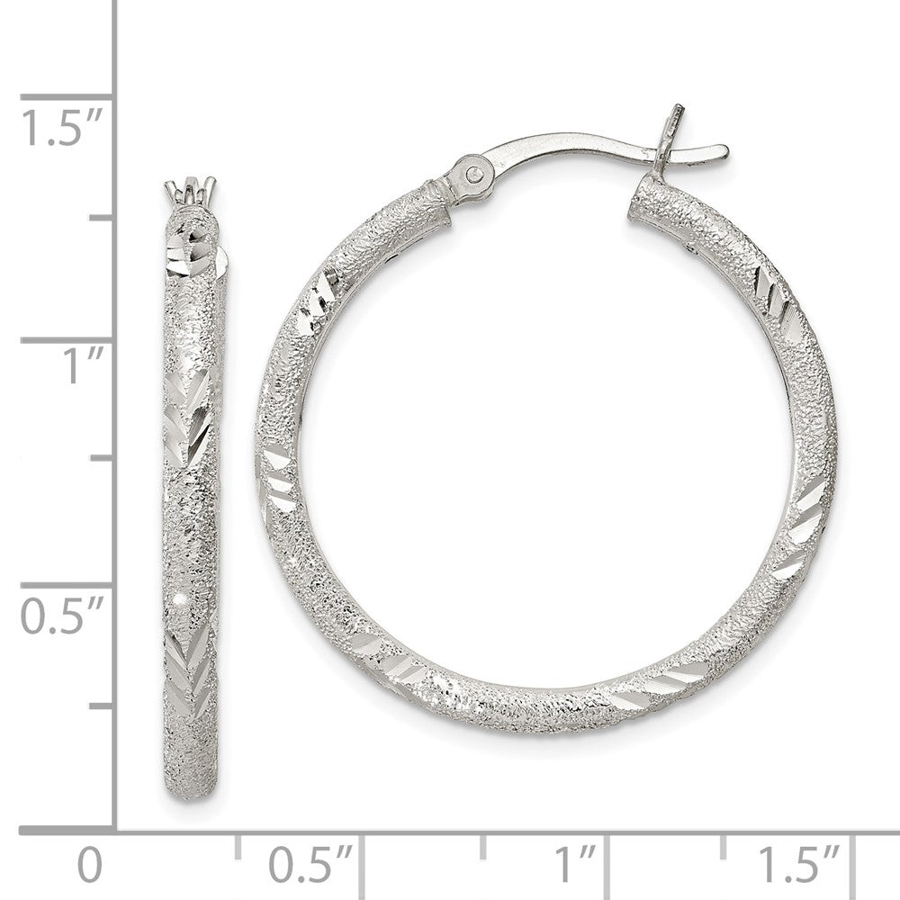Sterling Silver 2.5mm Diamond-cut Laser-cut Hinged Hoop Earrings