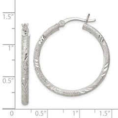 Sterling Silver 2.5mm Diamond-cut Laser-cut Hinged Hoop Earrings